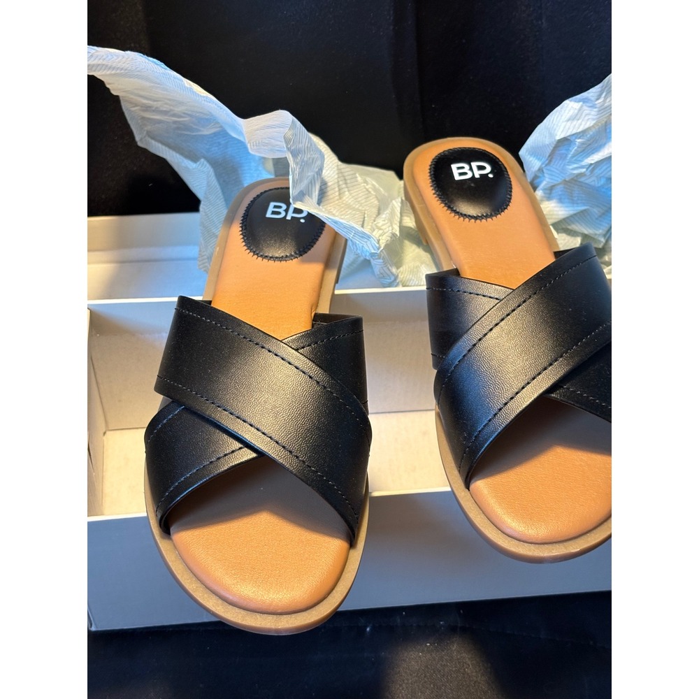 BP Winnie Black Crisscross Slide Sandals Flat Slip On Shoes BPWINNIE-PU 8M